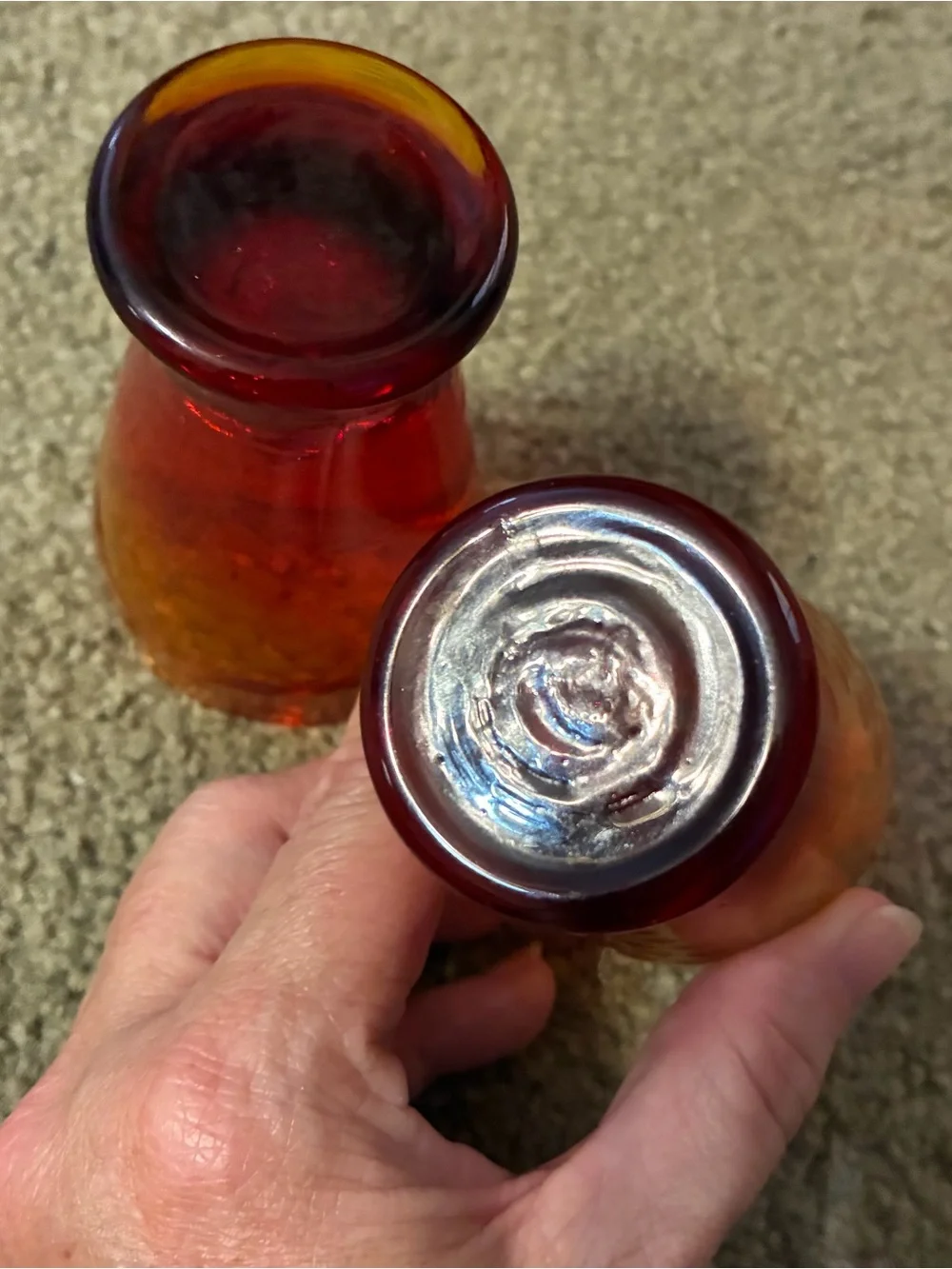 Set Of 2 Amber to Ruby Ombre Drinking Glass Tumbler Pair Unique Glow